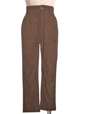 Trendy Statement Boutique Light Brown Paperbag Waist Corderoy Pants M